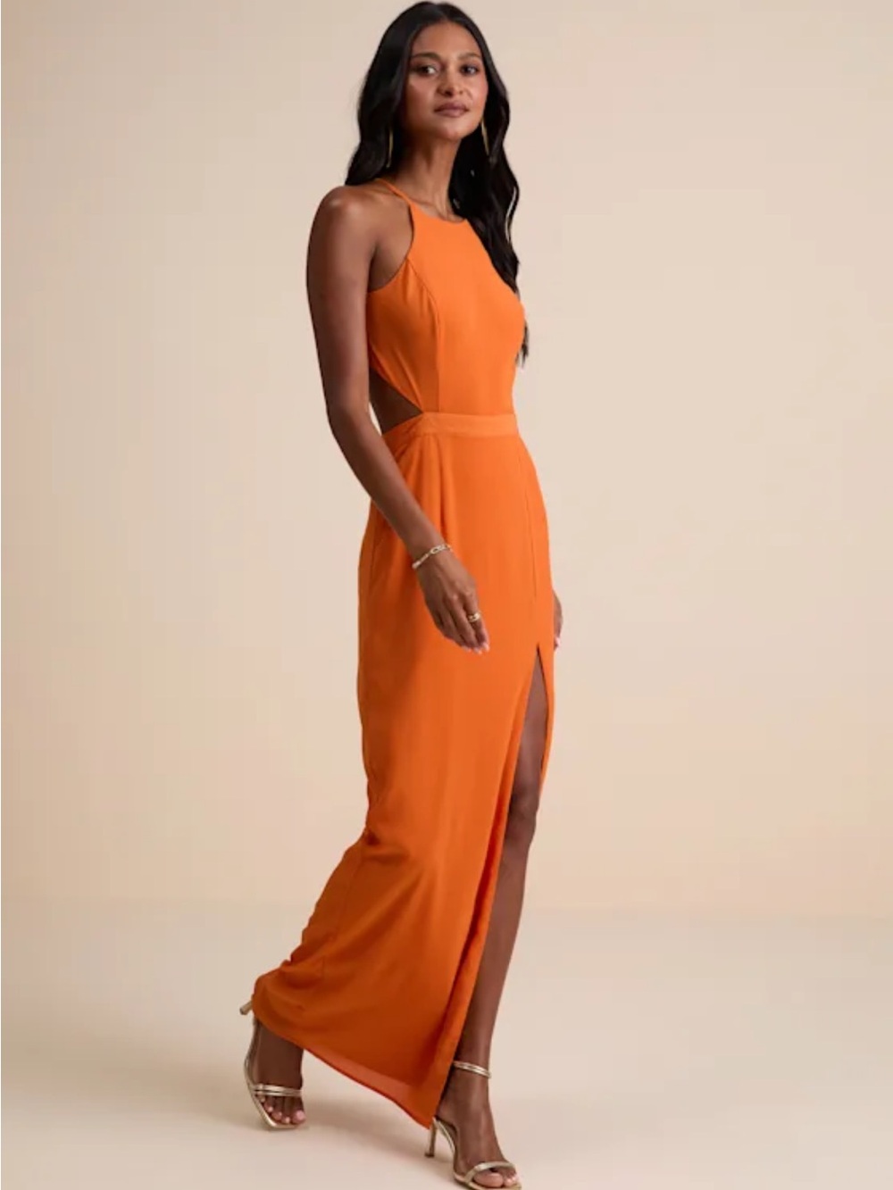 NWOT Lulus Nettie Orange Halter Backless Maxi Dress